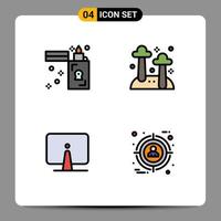 Group of 4 Modern Filledline Flat Colors Set for fire computer zippo mushroom imac Editable Vector Design Elements