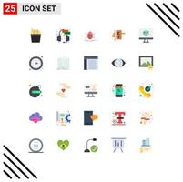 Mobile Interface Flat Color Set of 25 Pictograms of app keyhole bugs handle lock Editable Vector Design Elements