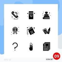 Set of 9 Commercial Solid Glyphs pack for bottle pollution book gas quality Editable Vector Design Elements