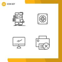 Pack of 4 Modern Filledline Flat Colors Signs and Symbols for Web Print Media such as drag computer ui mechanical device Editable Vector Design Elements