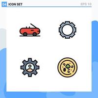 Group of 4 Filledline Flat Colors Signs and Symbols for cabriolet pizza setting controls drink Editable Vector Design Elements