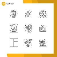 Group of 9 Outlines Signs and Symbols for contact call drink idea creativity Editable Vector Design Elements