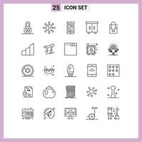 25 Universal Lines Set for Web and Mobile Applications handbag furniture banking drawer digital Editable Vector Design Elements