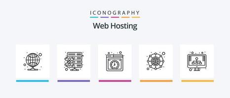 paquete de iconos de la línea 5 de alojamiento web que incluye . alojamiento de servidor. apoderado. servidor de base de datos. reparar. diseño de iconos creativos vector