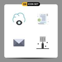 conjunto moderno de 4 iconos planos pictograma de bebida en la nube informe médico correo alimentos elementos de diseño vectorial editables vector