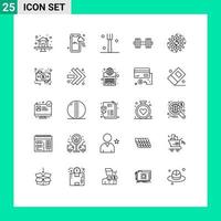 Group of 25 Lines Signs and Symbols for task process kitchen management gym Editable Vector Design Elements