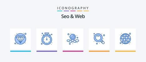 Seo and Web Blue 5 Icon Pack Including seo. globe. less. find. search. Creative Icons Design vector