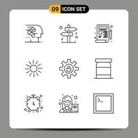 Modern Set of 9 Outlines and symbols such as setting crypto currency blueprint crypto luck chain Editable Vector Design Elements