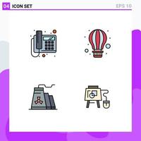 Set of 4 Modern UI Icons Symbols Signs for call construction device parachute industry Editable Vector Design Elements