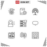 Set of 9 Commercial Outlines pack for network miss data girl retrieval Editable Vector Design Elements