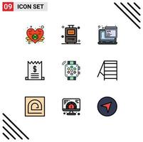 Universal Icon Symbols Group of 9 Modern Filledline Flat Colors of education hand watch script watch ecommerce Editable Vector Design Elements