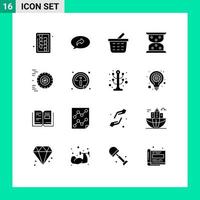 Pack of 16 Modern Solid Glyphs Signs and Symbols for Web Print Media such as click ride basket motion loading Editable Vector Design Elements