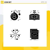 Group of 4 Modern Solid Glyphs Set for bomb stars play knowledge audio Editable Vector Design Elements