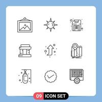 9 User Interface Outline Pack of modern Signs and Symbols of location right up floppy forward tower Editable Vector Design Elements