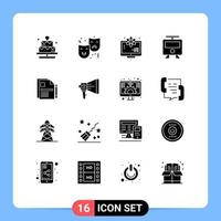 16 Universal Solid Glyphs Set for Web and Mobile Applications contract subway drama railway space Editable Vector Design Elements