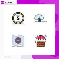 Filledline Flat Color Pack of 4 Universal Symbols of finance explore cloud data navigate Editable Vector Design Elements