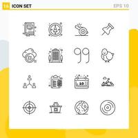 User Interface Pack of 16 Basic Outlines of cancel delete referee cloud pin Editable Vector Design Elements