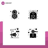 4 Thematic Vector Solid Glyphs and Editable Symbols of gear user setting farm megaphone Editable Vector Design Elements