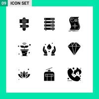 Group of 9 Modern Solid Glyphs Set for wifi nature estimation iot responsive Editable Vector Design Elements