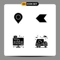 Solid Glyph Pack of 4 Universal Symbols of map security world left life Editable Vector Design Elements