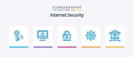 paquete de iconos azul 5 de seguridad de Internet que incluye señal. seguridad. cerrar con llave. configuración. Internet. diseño de iconos creativos vector