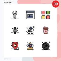 Modern Set of 9 Filledline Flat Colors Pictograph of cart iot calc internet of things smart watch Editable Vector Design Elements