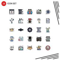25 Thematic Vector Filled line Flat Colors and Editable Symbols of global business protection power data secure team Editable Vector Design Elements