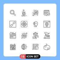 User Interface Pack of 16 Basic Outlines of arrow date web calendar search stats Editable Vector Design Elements