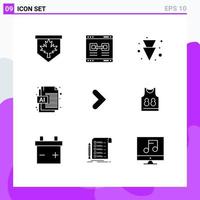 Universal Icon Symbols Group of 9 Modern Solid Glyphs of forward arrow window file ai Editable Vector Design Elements