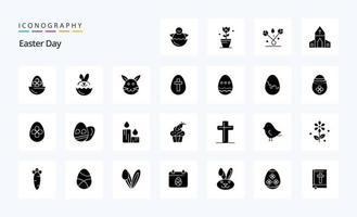 paquete de iconos de 25 glifos sólidos de pascua vector