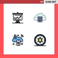 4 Thematic Vector Filledline Flat Colors and Editable Symbols of graph flow board storage cloud Editable Vector Design Elements