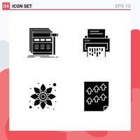 Group of 4 Modern Solid Glyphs Set for internet file webpage data shredder Editable Vector Design Elements