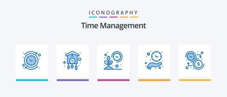 paquete de iconos azul 5 de gestión del tiempo que incluye espera. reloj. cuco. elegante. jardín. diseño de iconos creativos vector