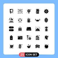 Modern Set of 25 Solid Glyphs Pictograph of storage drive write app money Editable Vector Design Elements