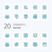 Paquete de 20 iconos de color azul de comida rápida como comida comida comida rápida comida comida rápida comida vector