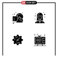 Group of 4 Modern Solid Glyphs Set for cube setting squares student ad Editable Vector Design Elements