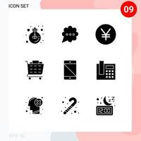 Modern Set of 9 Solid Glyphs Pictograph of pc devices yen allowed checkout Editable Vector Design Elements