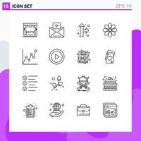 16 User Interface Outline Pack of modern Signs and Symbols of atm flower video easter flower Editable Vector Design Elements