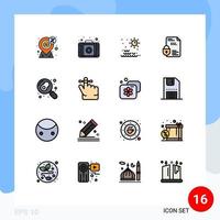 16 Universal Flat Color Filled Lines Set for Web and Mobile Applications cooking security sea document banking Editable Creative Vector Design Elements