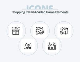 Compras minoristas y elementos de videojuegos línea icono paquete 5 diseño de iconos. código. bar. leche. El sonar. teléfono vector