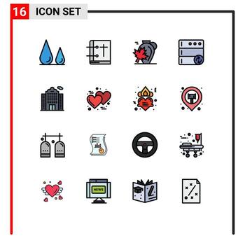 paquete de línea de vector editable de 16 líneas simples llenas de color plano de servidor de apartamento orar hoja de base de datos elementos de diseño de vector creativo editable