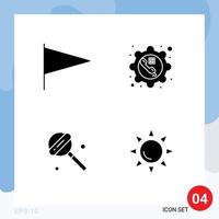 4 User Interface Solid Glyph Pack of modern Signs and Symbols of country candy phone gear sun Editable Vector Design Elements