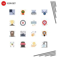 Modern Set of 16 Flat Colors and symbols such as prize achievement computer mail cloud Editable Pack of Creative Vector Design Elements