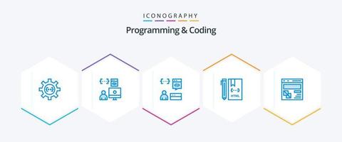 Programming And Coding 25 Blue icon pack including development. browser. development. html. develop vector