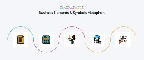 Business Elements And Symbols Metaphors Line Filled Flat 5 Icon Pack Including server. upload. arrow. download. download vector