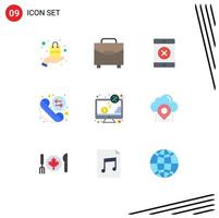 Group of 9 Flat Colors Signs and Symbols for monitor dollar locked computer phone Editable Vector Design Elements