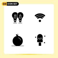 Pack of 4 Modern Solid Glyphs Signs and Symbols for Web Print Media such as bulb orange pencil wifi cream Editable Vector Design Elements