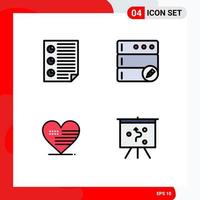 4 User Interface Filledline Flat Color Pack of modern Signs and Symbols of data love page edit flag Editable Vector Design Elements