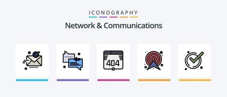 la línea de red y comunicaciones llenó el paquete de 5 íconos, incluido el aprendizaje electrónico. llamar. boleto. flecha. mensajes diseño de iconos creativos vector