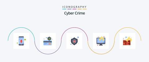 Cyber Crime Flat 5 Icon Pack Including security. fire. bug. data. screen vector